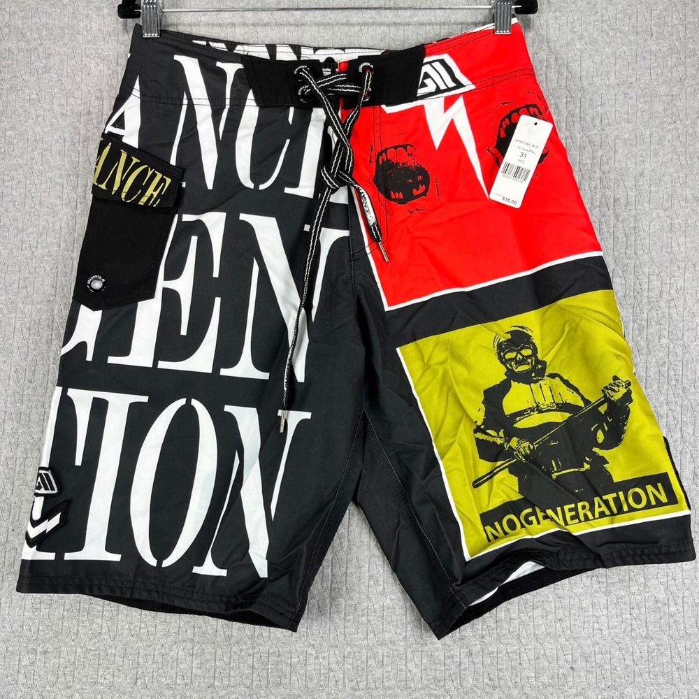 Alliance No Generation Board Shorts Mens 31 Red Black Graphic‎ Swim Trunks